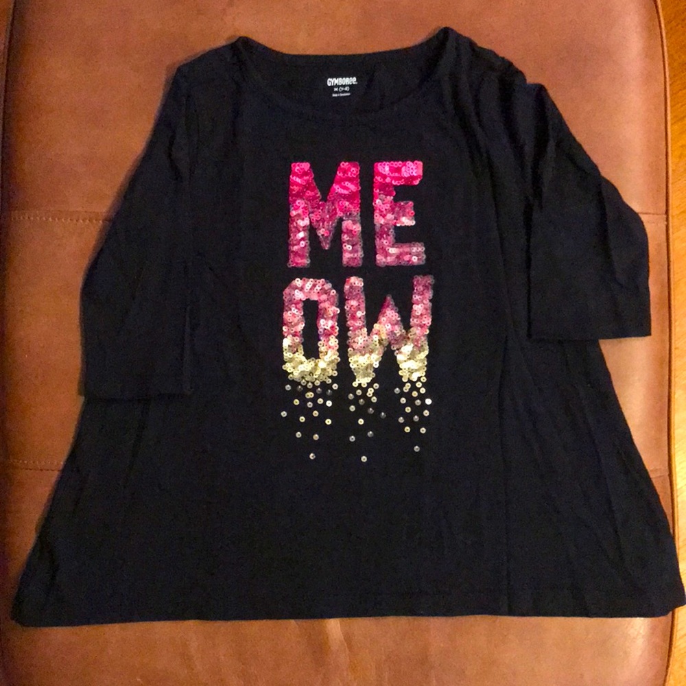 EUC Gymboree Girls 3/4 Meow Sequin Tee